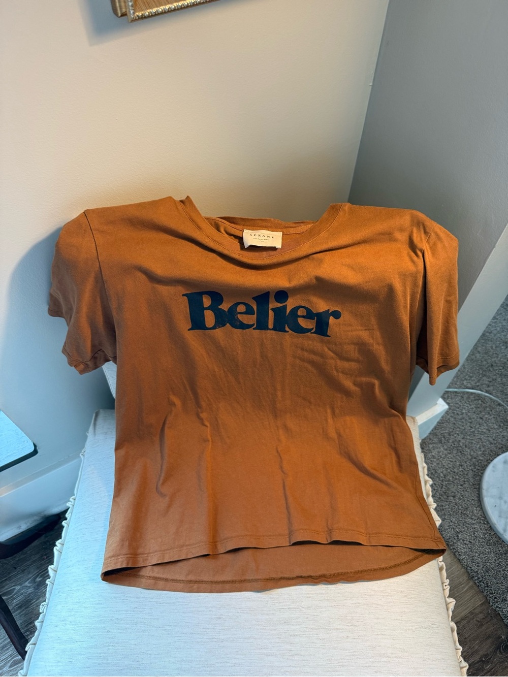 Sezane zodiac tshirt- Aries-Belier Logo Tee in Rust Brown with Navy 100% cotton- - Picture 4 of 6